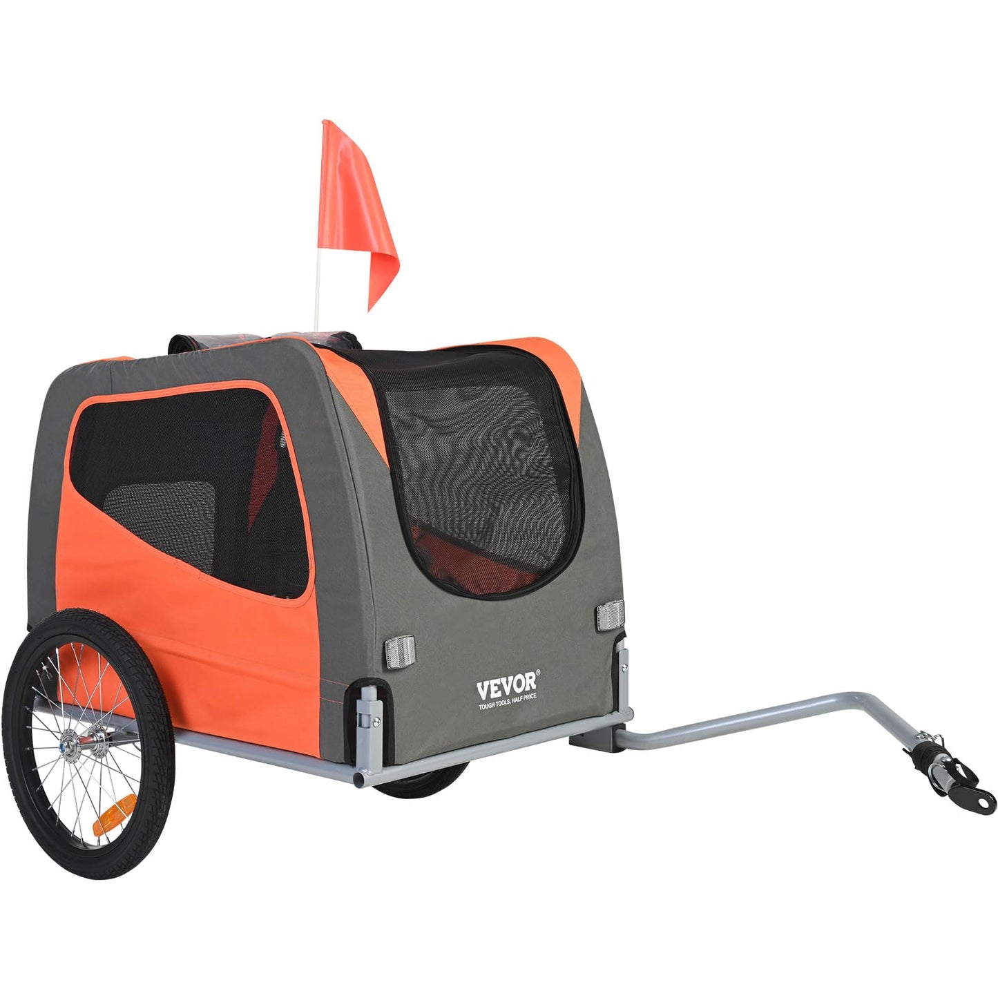VEVOR Dog Bike Trailer Supports up to 66 lbs Pet Cart Bicycle Carrier Easy Folding Frame with Quick Release Wheels Universal Bicycle Coupler Reflectors Flag Collapsible to Store Orange/Gray