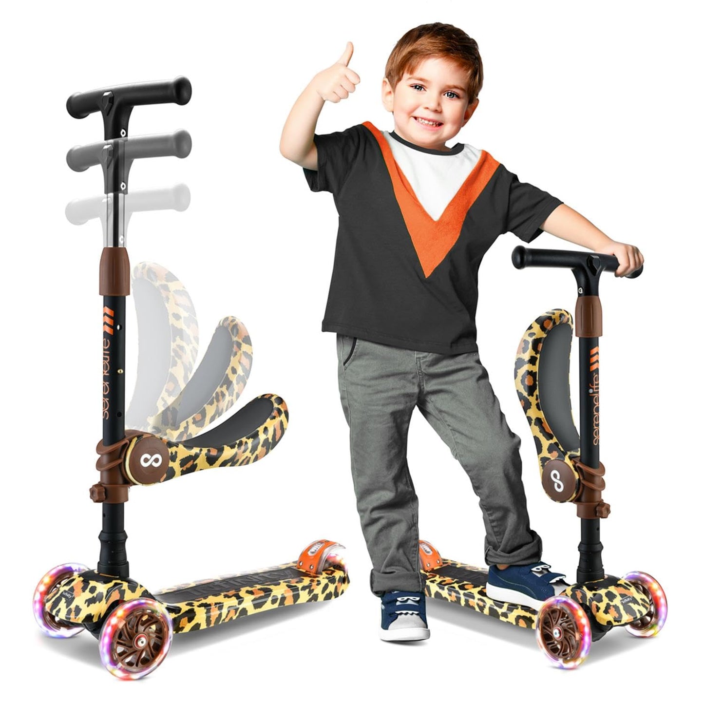 Kids Kick Scooter with Seat and LED Wheels