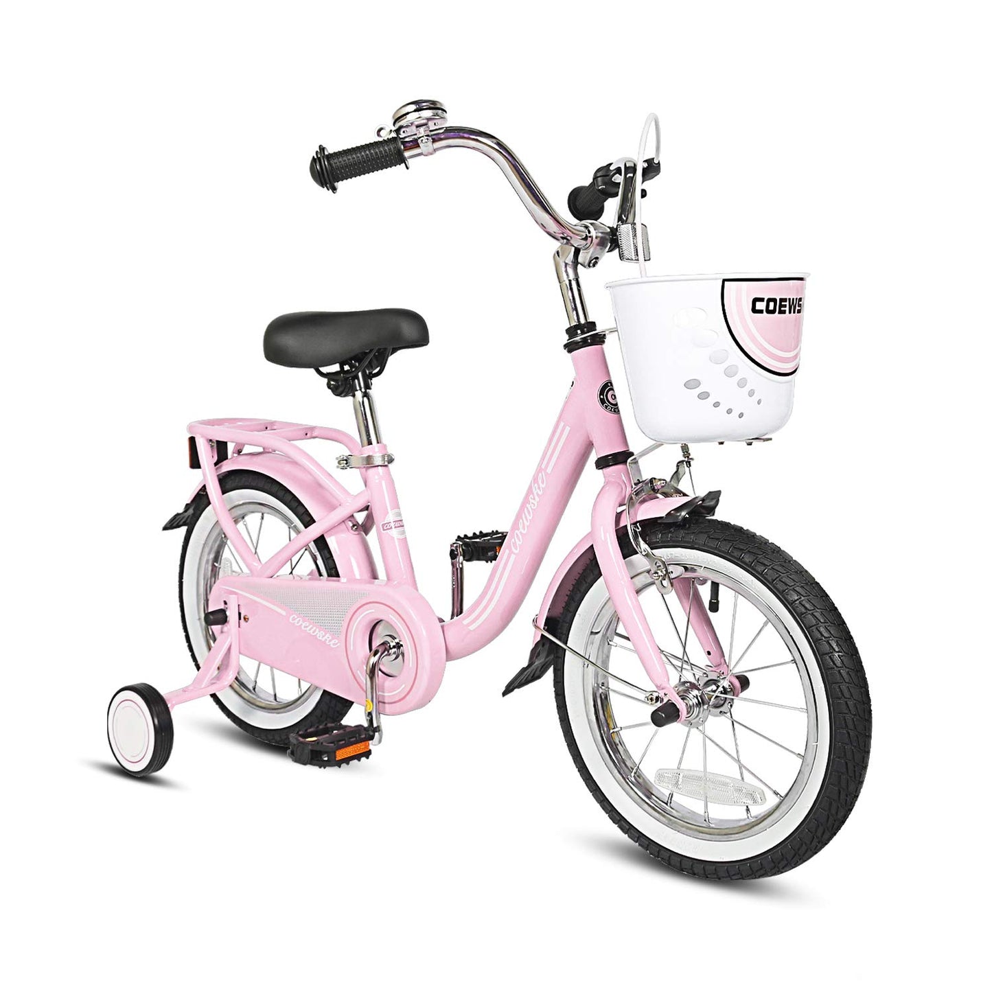 COEWSKE Kids Bike Steel Frame Children Bicycle 14-16 Inch with Training Wheel(16" Pink)
