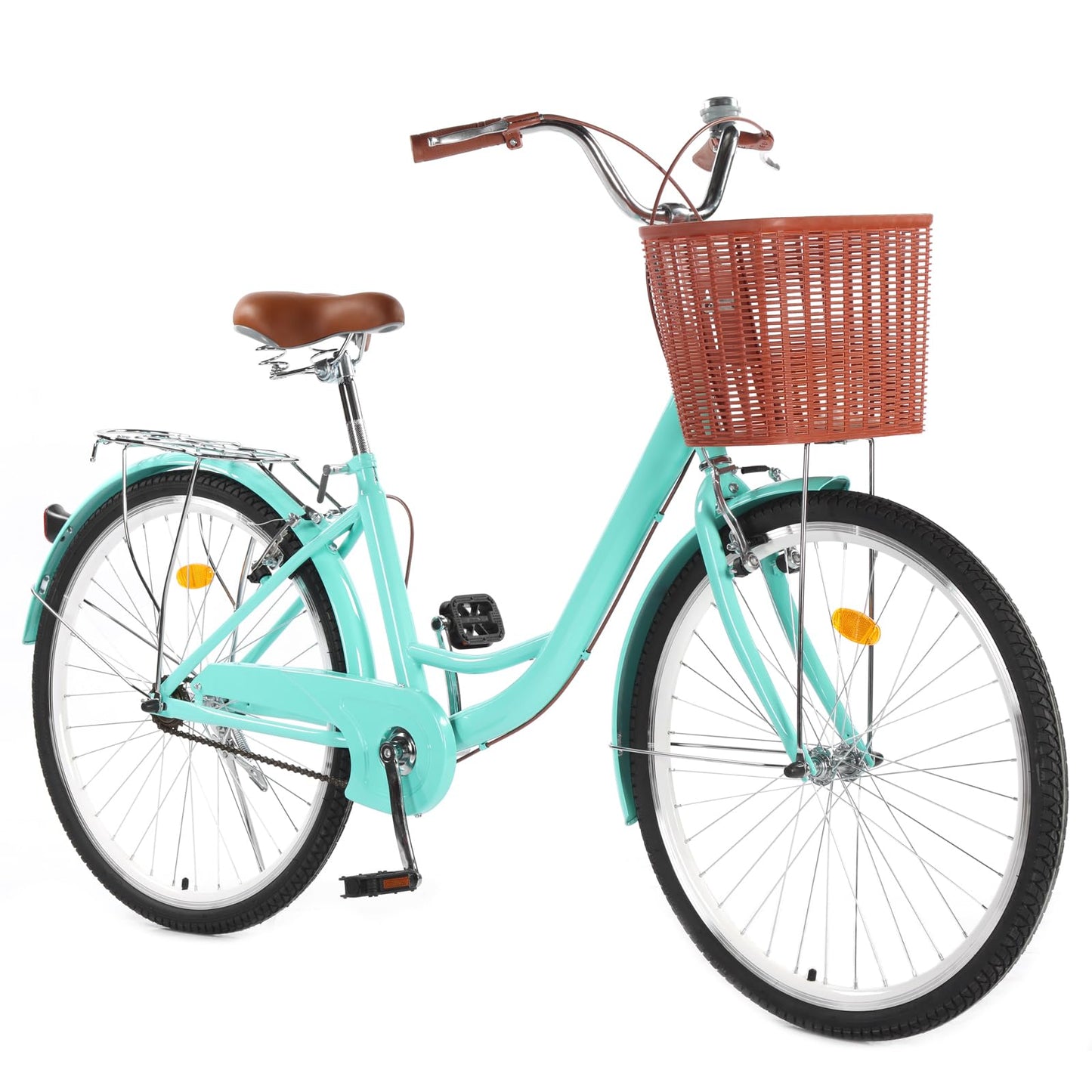 GarveeLife 26 Inch Beach Cruiser Bike for Women Womens Bike with Basket 1 Speed Step Through Bikes Commuter Bicycle Women Adult with Adjustable Seat Green