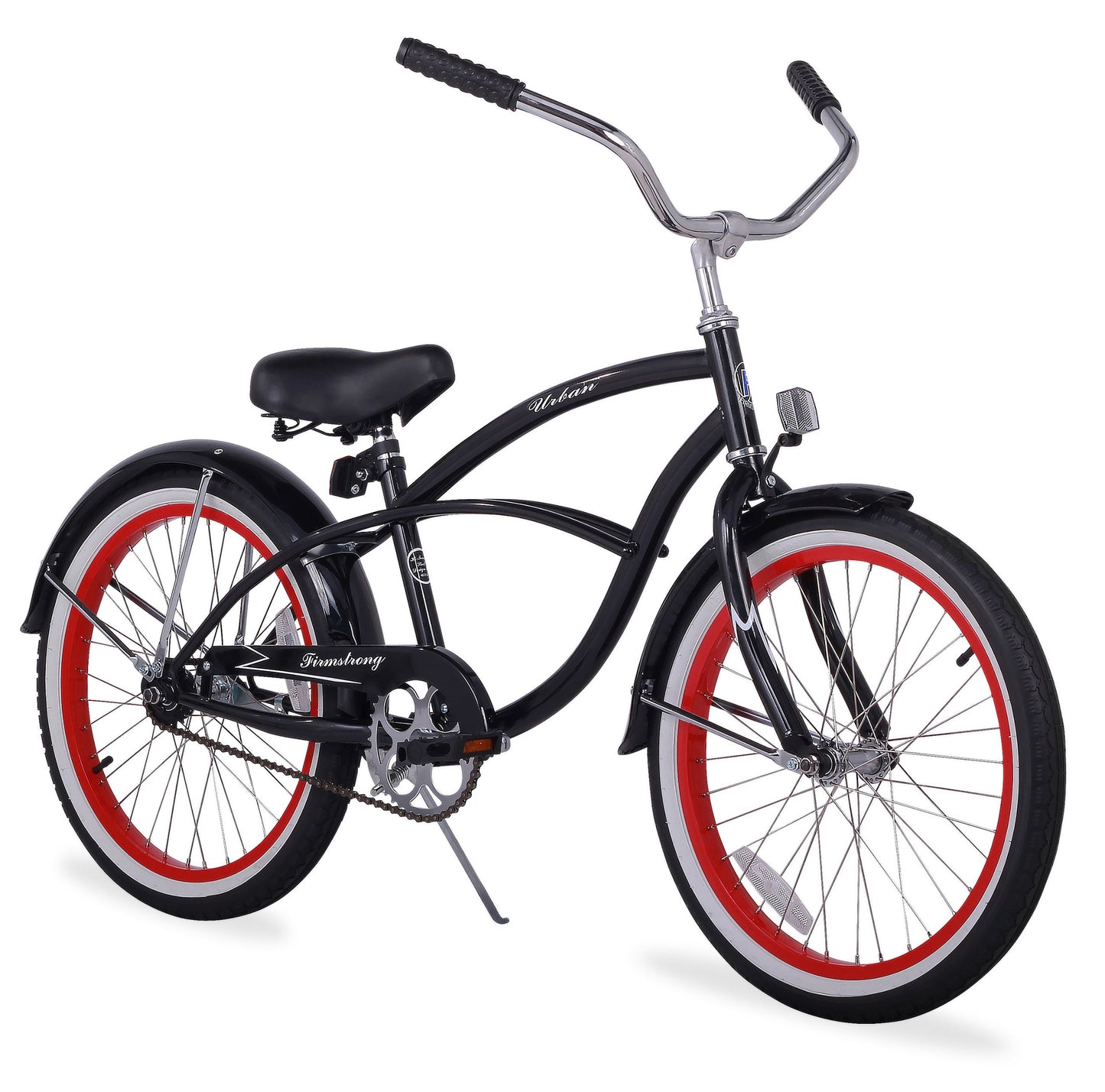 Firmstrong Urban Boy Single Speed Beach Cruiser Bicycle 20-Inch Black w/ Red Rims