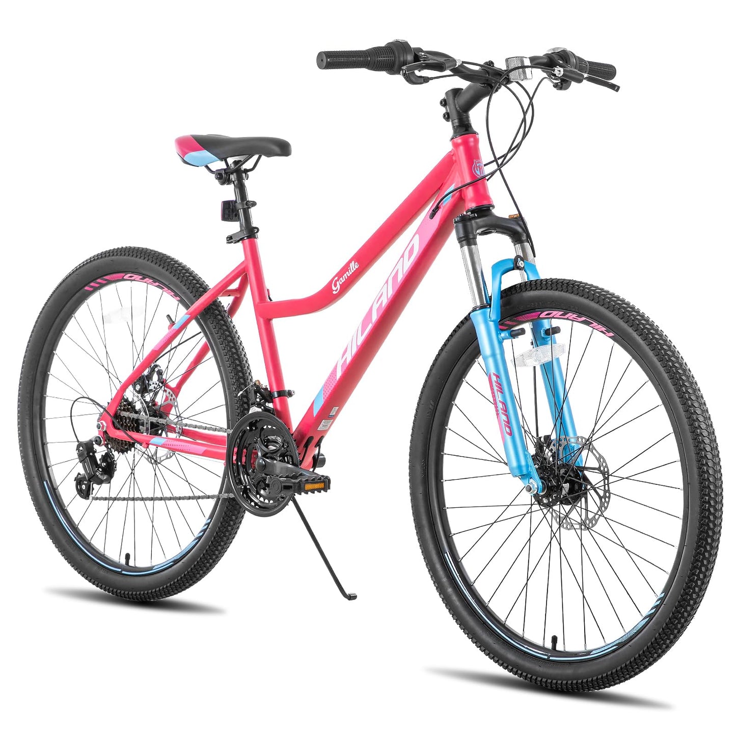 HH HILAND 26 Inch Womens Mountain Bike with Step-Through Frame 21 Speeds Suspension Fork MTB Bicycle for Women Men Adult Pink