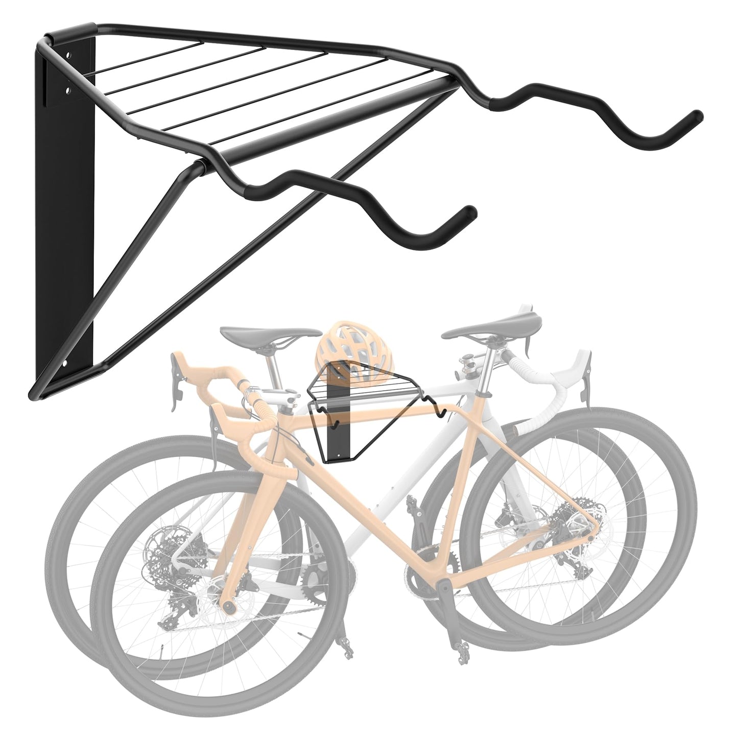 WALMANN Wall Mounted Horizontal Bike Rack Foldable Space Saving Bicycle Storage Solution for 2 Bikes Indoor Bike Equipment Storage for Garage