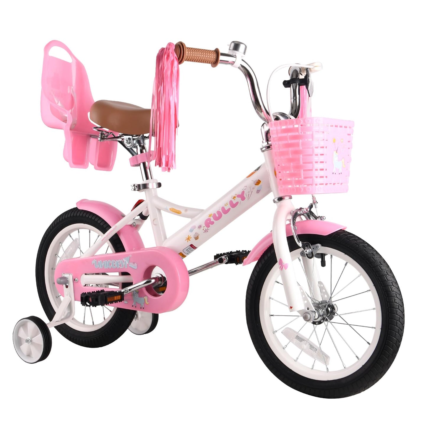 RULLY 12 Inch Kids Bike for 2 3 4 Years Girls with Training Wheels & Front Handbrake Kids Bicycle with Basket Bike Streamers Toddler Cycle Bikes White